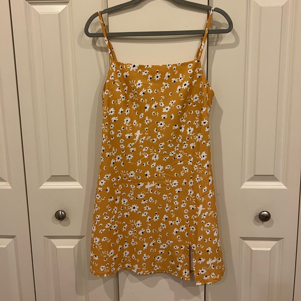 Floral and yellow spaghetti strap dress